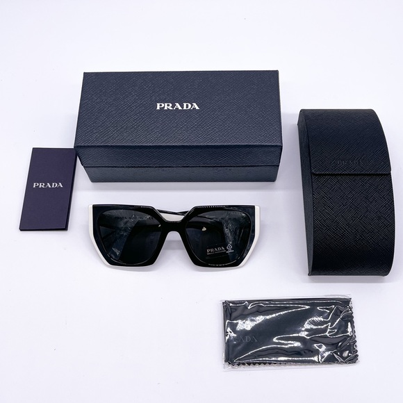 NEW PRADA PR15WS 09Q5S0 WOMEN’S SUNGLASSES PRADA SPR 15W BLACK WHITE PR 15WS - Picture 14 of 14